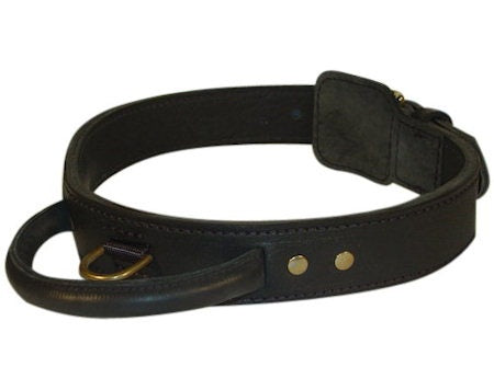 2 ply leather agitation dog collar with handle-custom dog collar