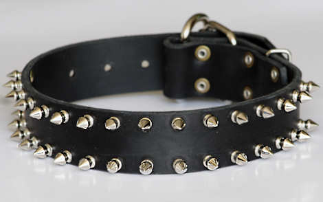 Leather spiked dog colla r- 2 Rows of spikes-collar